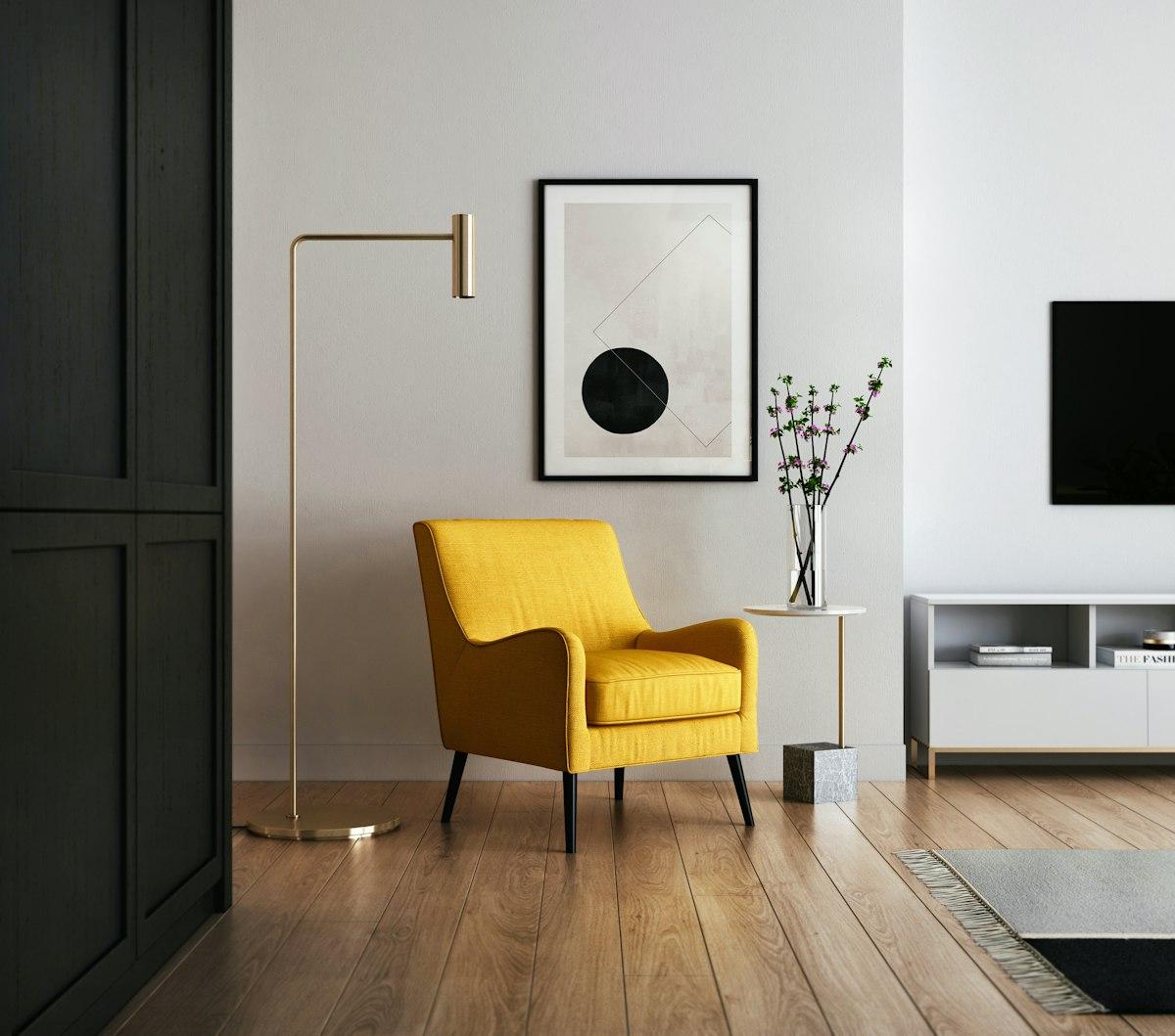 A bright, modern living room with warm furnishings